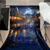 Lofaris Rainy Night Magical Kingdom Street Sweep Backdrop